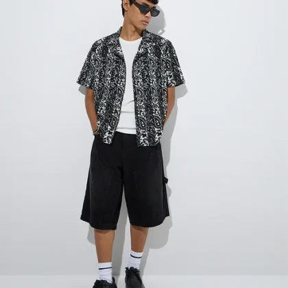 Nuon Black Paisley Printed Relaxed-Fit Cotton-Blend Shirt