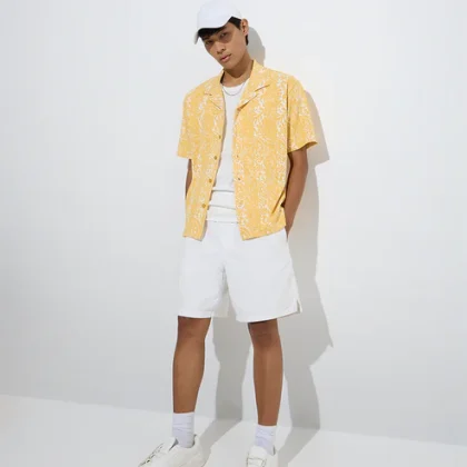 Nuon Yellow Paisley Design Relaxed-Fit Cotton-Blend Shirt