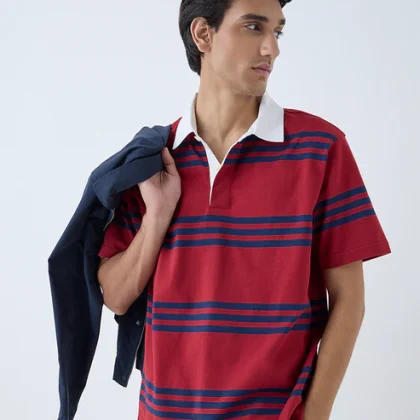 WES Casuals Red Relaxed-Fit Cotton-Blend Polo T-Shirt