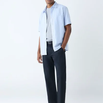 WES Casuals Blue Self-Striped Relaxed-Fit Cotton Shirt
