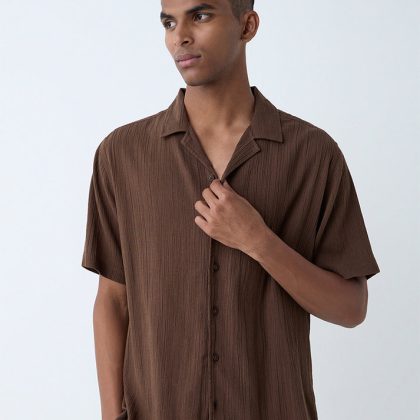 ETA Brown Crinkle-Textured Relaxed-Fit