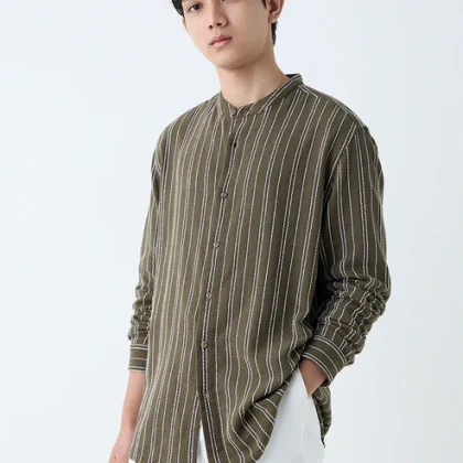 ETA Olive Striped Relaxed-Fit Cotton Shirt