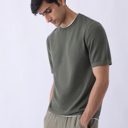 ETA Olive Woven-Textured Relaxed-Fit Cotton T-Shirt