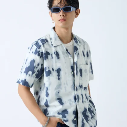 Nuon Indigo Abstract Printed Relaxed-Fit Cotton Shirt
